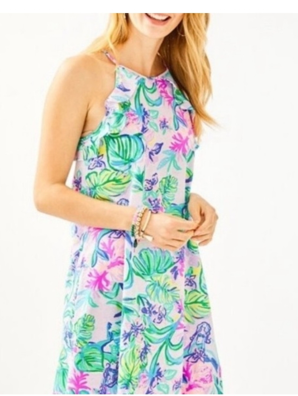 Lilly Pulitzer Tropical Floral Mini Dress in Green, Blue, Pink